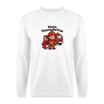 Kleine Feuerwehrfrau – Kinder Feuerwehr - Unisex Pullover - Weiß - Vorne - Alina (178cm) & Michal (187cm)