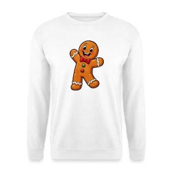 Lebkuchenmännchen mit roter Schleife - Unisex Pullover - Weiß - Vorne - Alina (178cm) & Michal (187cm)