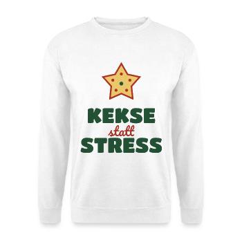Kekse statt Stress – Plätzchen Weihnachten - Unisex Pullover - Weiß - Vorne - Alina (178cm) & Michal (187cm)