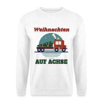 Weihnachten auf Achse – Retro LKW Fernfahrer - Unisex Pullover - Weiß - Vorne - Alina (178cm) & Michal (187cm)