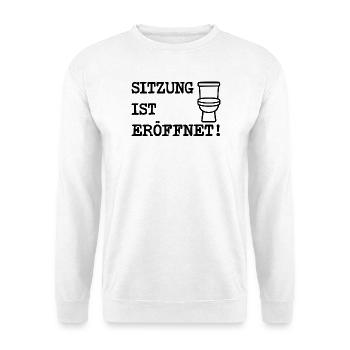 Sitzung ist eröffnet - Unisex Pullover - Weiß - Vorne - Alina (178cm) & Michal (187cm)