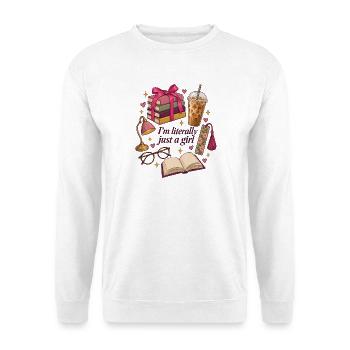 Literally Just A Girl Books Coffee - Unisex Pullover - Weiß - Vorne - Alina (178cm) & Michal (187cm)