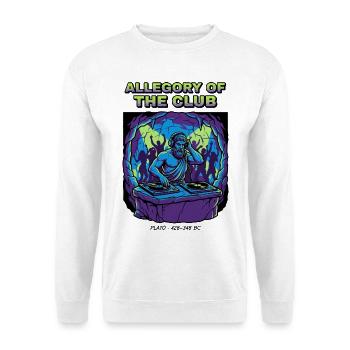 Platon DJ – Allegory of the Club Höhlengleichnis - Unisex Pullover - Weiß - Vorne - Alina (178cm) & Michal (187cm)