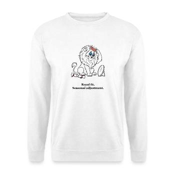 Weihnachtslöwe richtet seine Papierkrone - Unisex Pullover - Weiß - Vorne - Alina (178cm) & Michal (187cm)