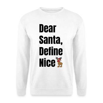 Dear Santa Define Nice – Lustiger Weihnachtselch - Unisex Pullover - Weiß - Vorne - Alina (178cm) & Michal (187cm)