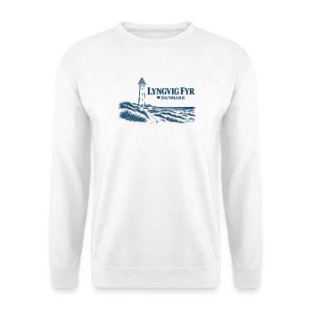 Lyngvig Fyr – Leuchtturm und Nordseeküste - Unisex Pullover - Weiß - Vorne - Alina (178cm) & Michal (187cm)