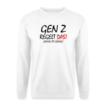 gen z regelt das - Unisex Pullover - Weiß - Vorne - Alina (178cm) & Michal (187cm)