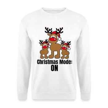 Christmas Mode ON – Lustige Weihnachtselche - Unisex Pullover - Weiß - Vorne - Alina (178cm) & Michal (187cm)