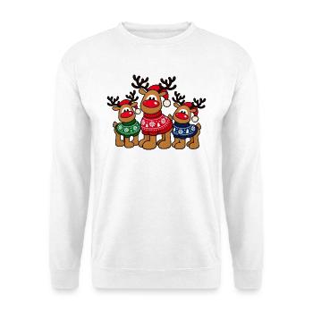 Weihnachts-Elche – Christmas Crew - Unisex Pullover - Weiß - Vorne - Alina (178cm) & Michal (187cm)