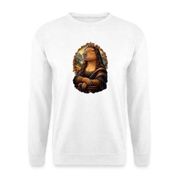 Capybara Mona Lisa – Tierische Kunstparodie - Unisex Pullover - Weiß - Vorne - Alina (178cm) & Michal (187cm)