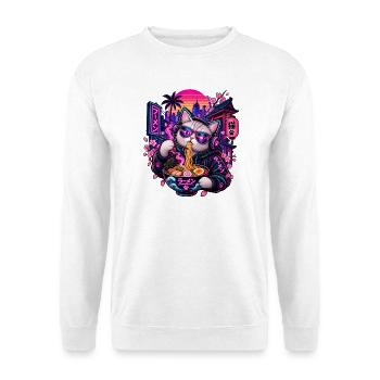 Neon-Ramen-Katze mit Sonnenbrille - Unisex Pullover - Weiß - Vorne - Alina (178cm) & Michal (187cm)