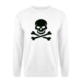 Totenkopf und gekreuzte Knochen Fettes Emblem - Unisex Pullover - Weiß - Vorne - Alina (178cm) & Michal (187cm)