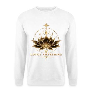 Lotus Awakening Gold Mandala - Unisex Pullover - Weiß - Vorne - Alina (178cm) & Michal (187cm)