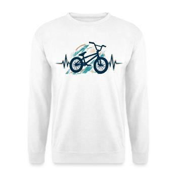 BMX Herzschlag EKG: Minimalistisches Silhouette - Unisex Pullover - Weiß - Vorne - Alina (178cm) & Michal (187cm)
