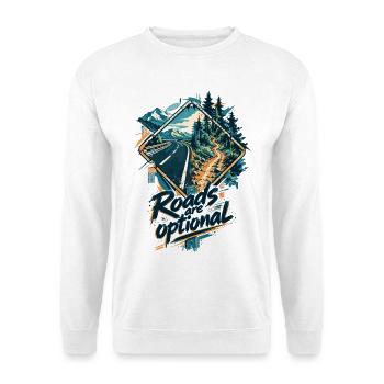 Gravel Bike Schild - Roads Are Optional Design - Unisex Pullover - Weiß - Vorne - Alina (178cm) & Michal (187cm)