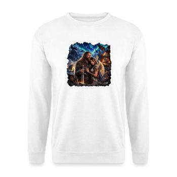 O.Nigg – Nordisches Paar im Nordlicht - Unisex Pullover - Weiß - Vorne - Alina (178cm) & Michal (187cm)