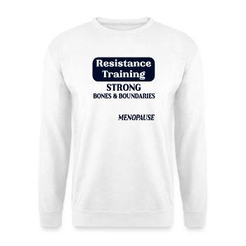 Menopause-Knochen, Widerstandstraining - Unisex Pullover - Weiß - Vorne - Alina (178cm) & Michal (187cm)