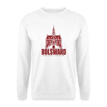 Bolsward Boalsert Friesland Rathaus Hoodie, Shirt - Unisex Pullover - Weiß - Vorne - Alina (178cm) & Michal (187cm)