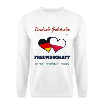Deutsch-Polnische Freundschaft – Zwei Herzen - Unisex Pullover - Weiß - Vorne - Alina (178cm) & Michal (187cm)