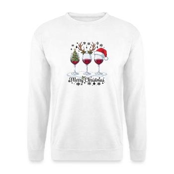 Frohe Weihnachten Weingläser Weihnachtsparty-Outfit - Unisex Pullover - Weiß - Vorne - Alina (178cm) & Michal (187cm)