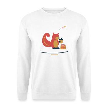Eichhörnchen packt Nussgeschenke – Weihnachten - Unisex Pullover - Weiß - Vorne - Alina (178cm) & Michal (187cm)