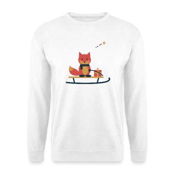 Fuchs auf dem Sternenschlitten – Wintermotiv - Unisex Pullover - Weiß - Vorne - Alina (178cm) & Michal (187cm)