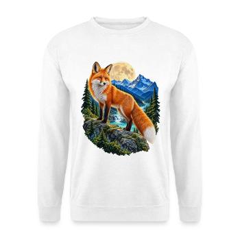 Fuchs Vollmond Wald Berge Tiermotiv für Füchse - Unisex Pullover - Weiß - Vorne - Alina (178cm) & Michal (187cm)