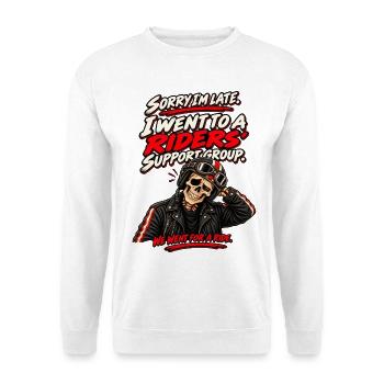 Biker-Selbsthilfegruppe, Rückfall. Biker-Humor - Unisex Pullover - Weiß - Vorne - Alina (178cm) & Michal (187cm)