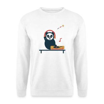Panda am Plattenspieler – gemütliche Vinylpause - Unisex Pullover - Weiß - Vorne - Alina (178cm) & Michal (187cm)