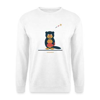 Otter mit Kaffeetasse – kleine Kaffeeauszeit - Unisex Pullover - Weiß - Vorne - Alina (178cm) & Michal (187cm)