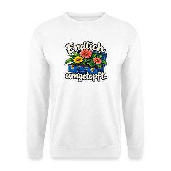 Endlich umgetopft – Ruhestand im Garten - Unisex Pullover - Weiß - Vorne - Alina (178cm) & Michal (187cm)