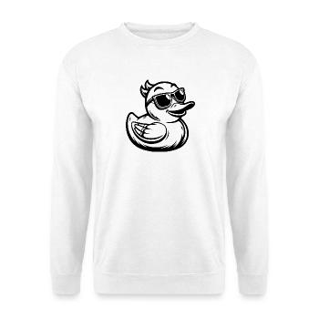 Gummiente mit Sonnenbrille - Unisex Pullover - Weiß - Vorne - Alina (178cm) & Michal (187cm)