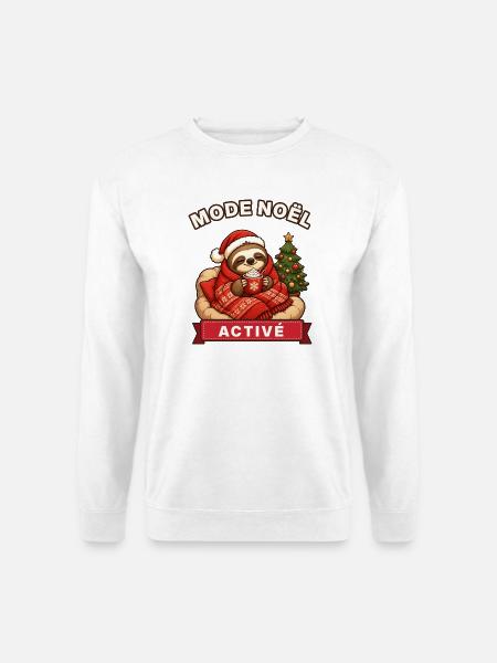 Weihnachtsmodus aktiviert – Faultier, der Weihnachten einhüllt - Unisex Pullover - Weiß