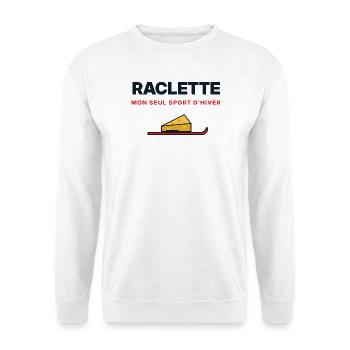 Raclette, meine einzige Wintersportart – Humor - Unisex Pullover - Weiß - Vorne - Alina (178cm) & Michal (187cm)