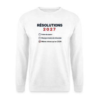 Vorsätze 2027 – Neujahrshumor - Unisex Pullover - Weiß - Vorne - Alina (178cm) & Michal (187cm)