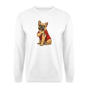 Französische Bulldogge Mom Mit Herz - Unisex Pullover - Weiß - Vorne - Alina (178cm) & Michal (187cm)