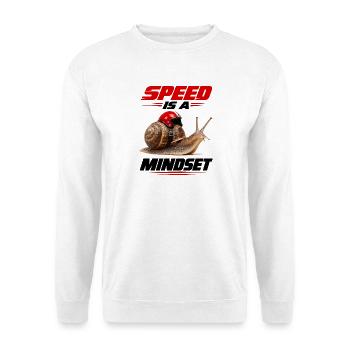  Speed Is A Mindset Schnecke Mit Rennhelm Und - Unisex Pullover - Weiß - Vorne - Alina (178cm) & Michal (187cm)