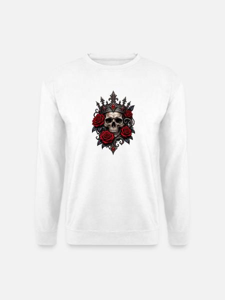 Gothisches_Kronenemblem_mit_Rosen_und_Totenscha - Unisex Pullover - Weiß