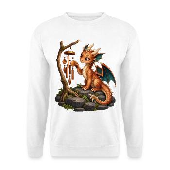 Kleiner Kupferdrache mit Windspiel - Unisex Pullover - Weiß - Vorne - Alina (178cm) & Michal (187cm)