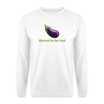Gesegnet sei die Frucht – Spaß-Shirt! - Unisex Pullover - Weiß - Vorne - Alina (178cm) & Michal (187cm)