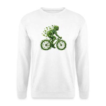 Radfahrer aus grünen Blättern – Fahrrad trifft Umw - Unisex Pullover - Weiß - Vorne - Alina (178cm) & Michal (187cm)