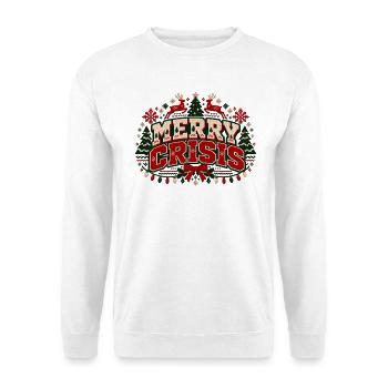 Merry Crisis – Ugly Christmas Sweater - Unisex Pullover - Weiß - Vorne - Alina (178cm) & Michal (187cm)