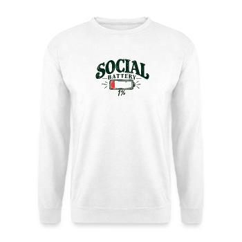 Social Battery 1% – Low Social Energy - Unisex Pullover - Weiß - Vorne - Alina (178cm) & Michal (187cm)