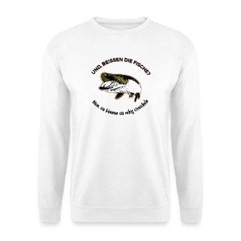 Angler Spruch  - Unisex Pullover - Weiß - Vorne - Alina (178cm) & Michal (187cm)
