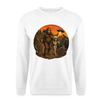 Bigfoot Alien Wandern - Unisex Pullover - Weiß - Vorne - Alina (178cm) & Michal (187cm)