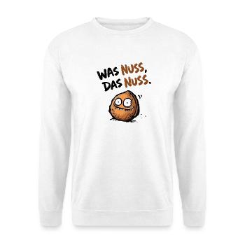 Was Nuss Das Nuss Lustiger Wortwitz Nuss Humor - Unisex Pullover - Weiß - Vorne - Alina (178cm) & Michal (187cm)