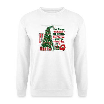 Lustiger Weihnachtsbaum zu groß Papa Spruch - Unisex Pullover - Weiß - Vorne - Alina (178cm) & Michal (187cm)