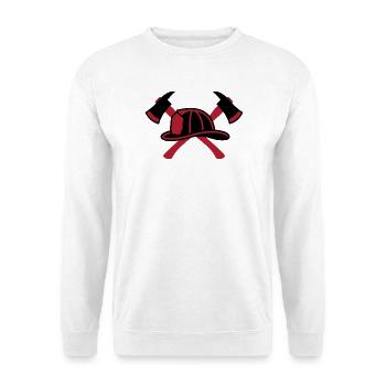 Feuerwehrhelm Aexte Grafik - Unisex Pullover - Weiß - Vorne - Alina (178cm) & Michal (187cm)
