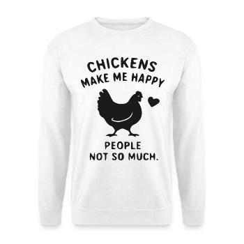 Hühnerglück Spruchdesign Shirt - Unisex Pullover - Weiß - Vorne - Alina (178cm) & Michal (187cm)