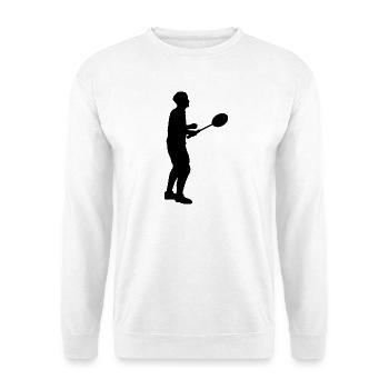 Badminton Spieler Silhouette - Unisex Pullover - Weiß - Vorne - Alina (178cm) & Michal (187cm)